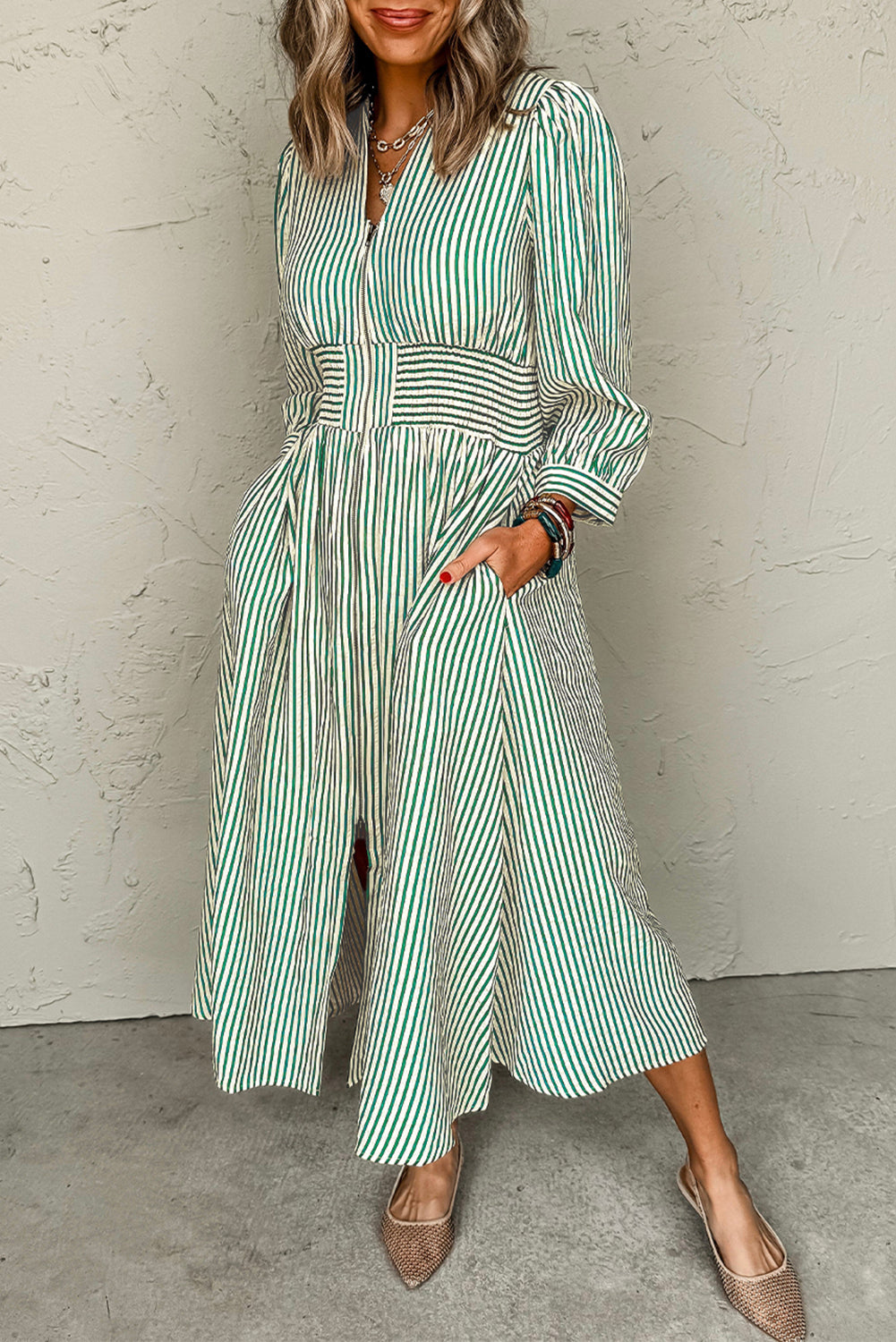Stripe Clinched Midi Dress RTS