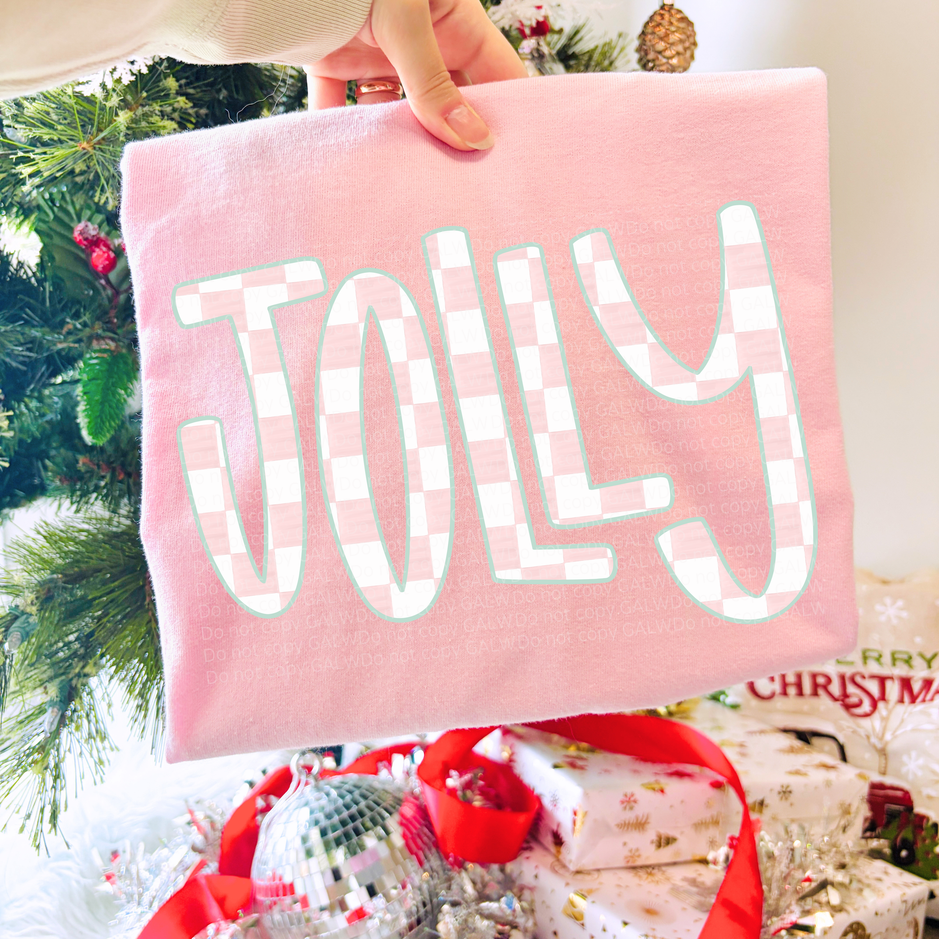 Pink checker jolly tee or sweatshirt