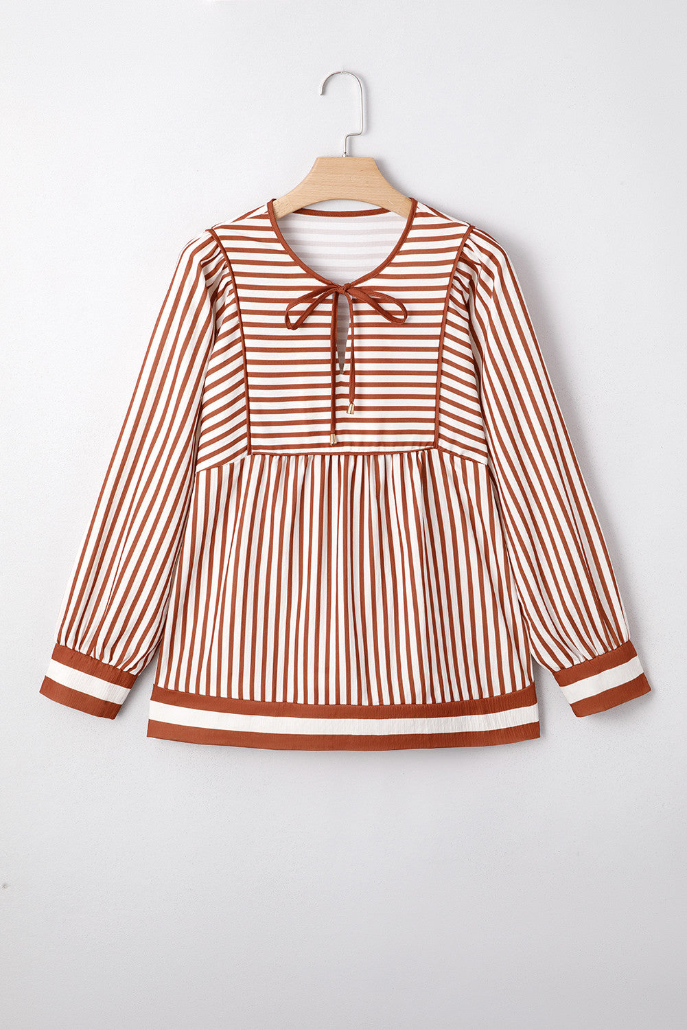 Brown Stripe Long Sleeve Blouse RTS