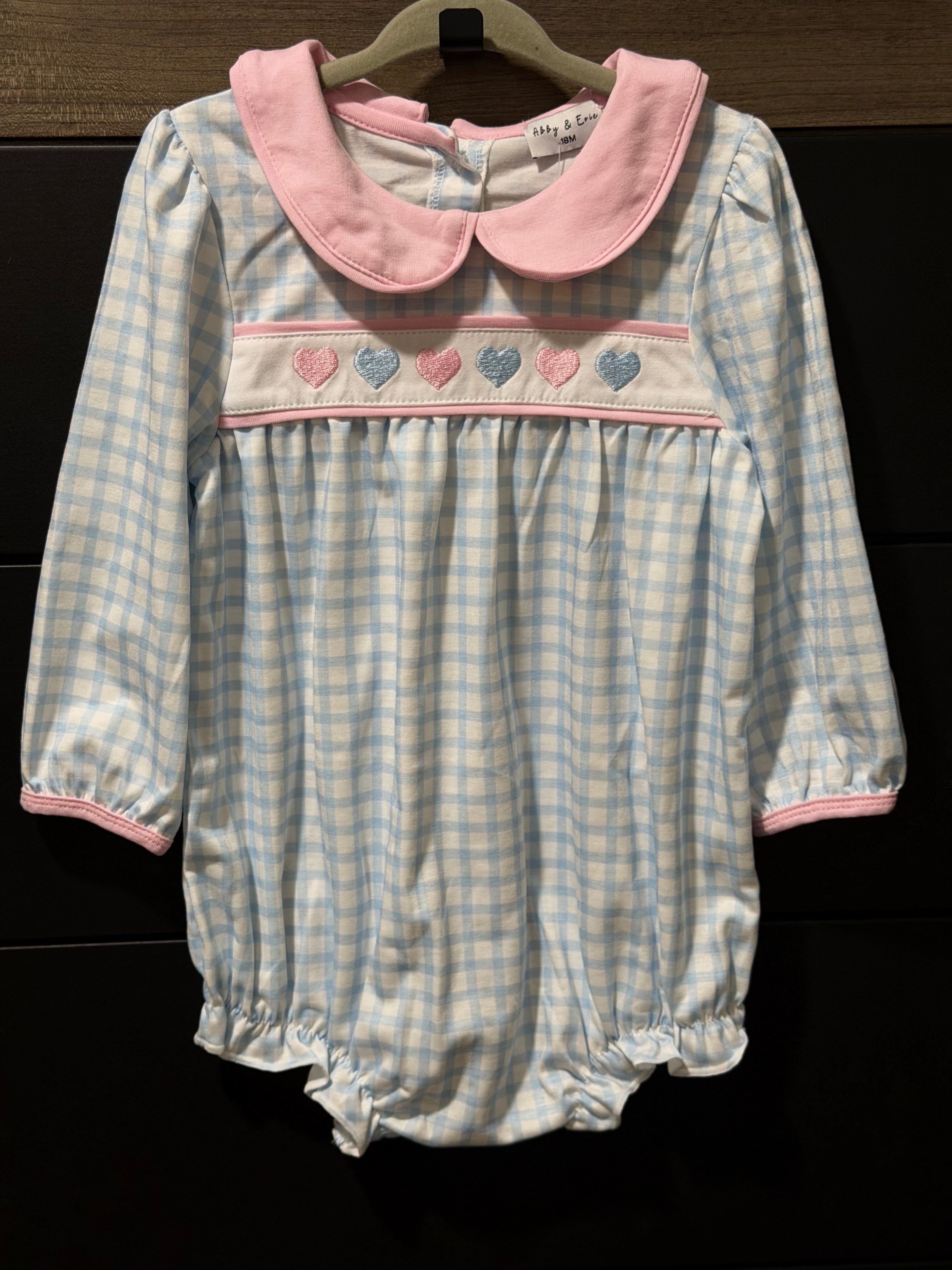 Gingham Blue Heart Embroidered Bubble