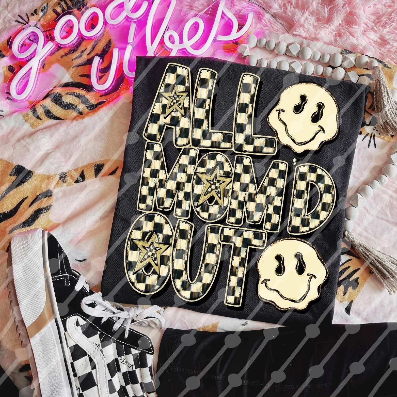 Mom’d out checker tee or sweatshirt