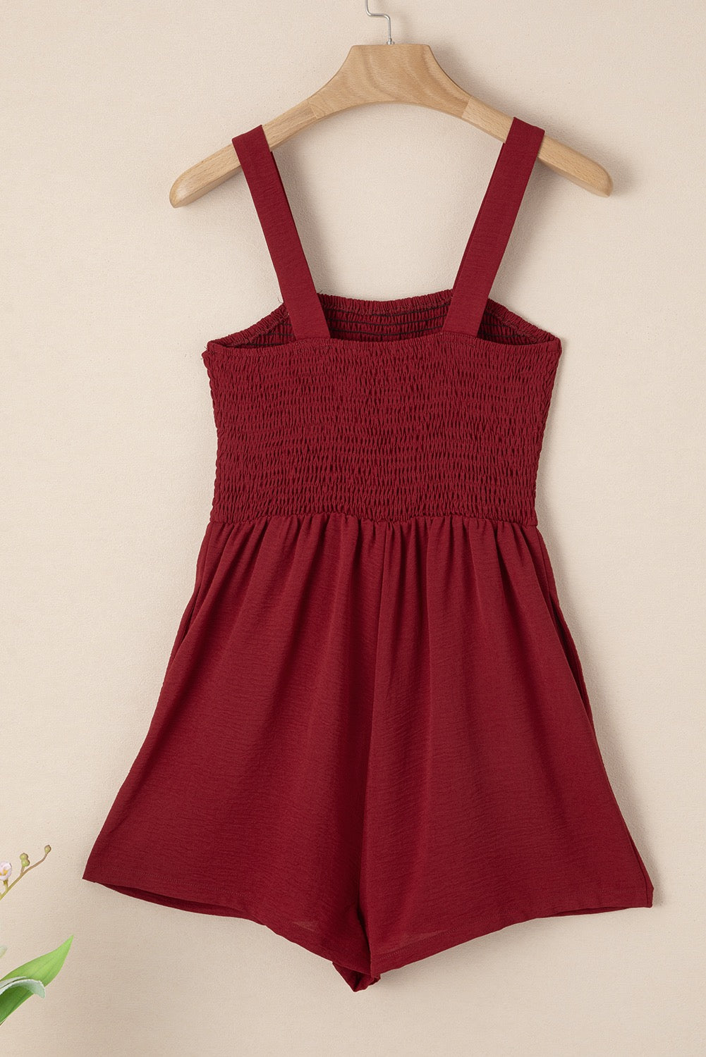 Burgundy Smocked Romper RTS
