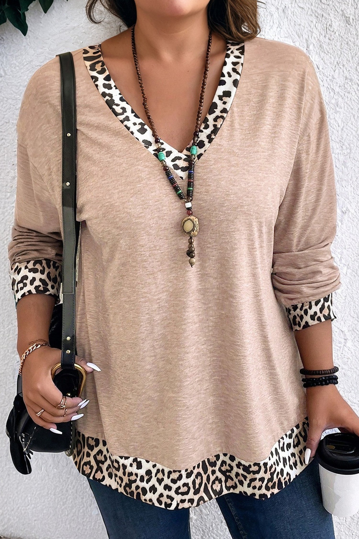 Leopard Trim Plus Size Top RTS