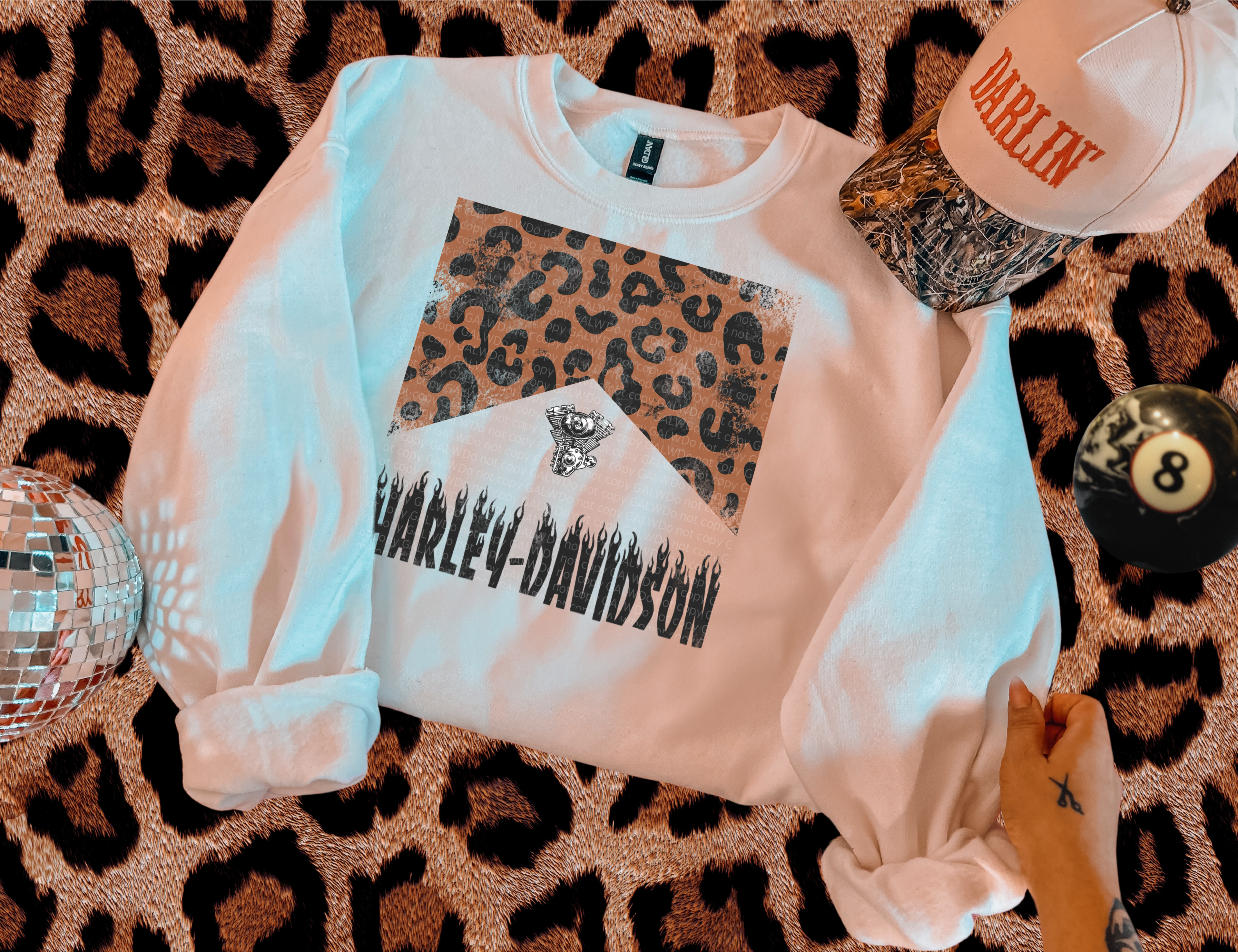 Leopard on top of Harley tee or sweatshirt