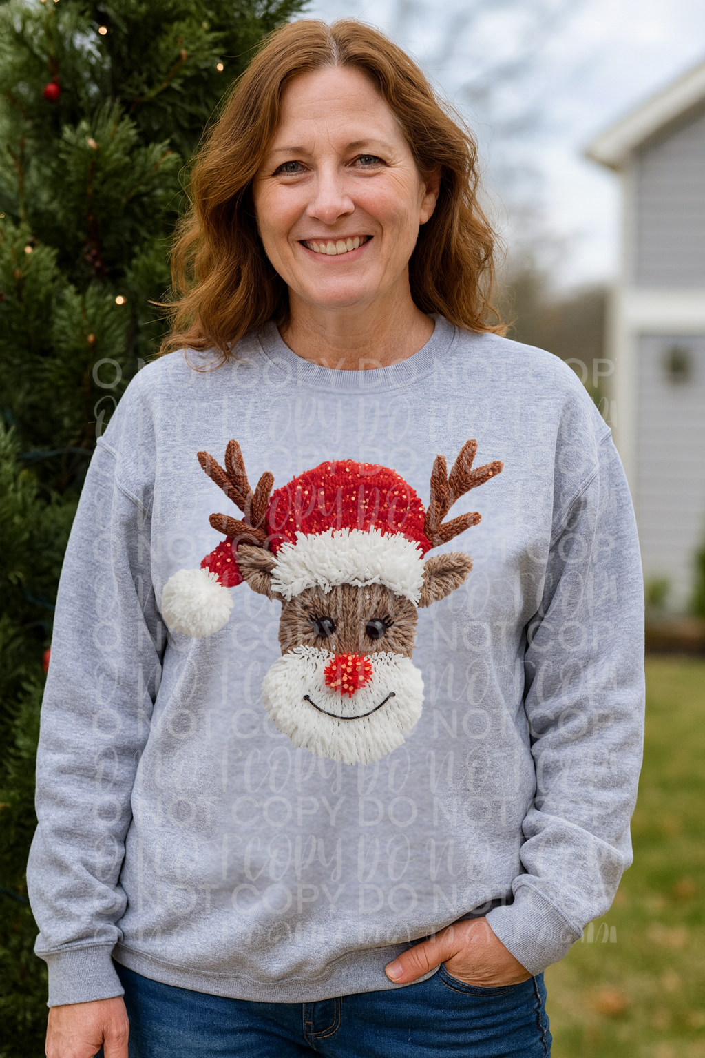 Reindeer faux yawn tee or sweatshirt
