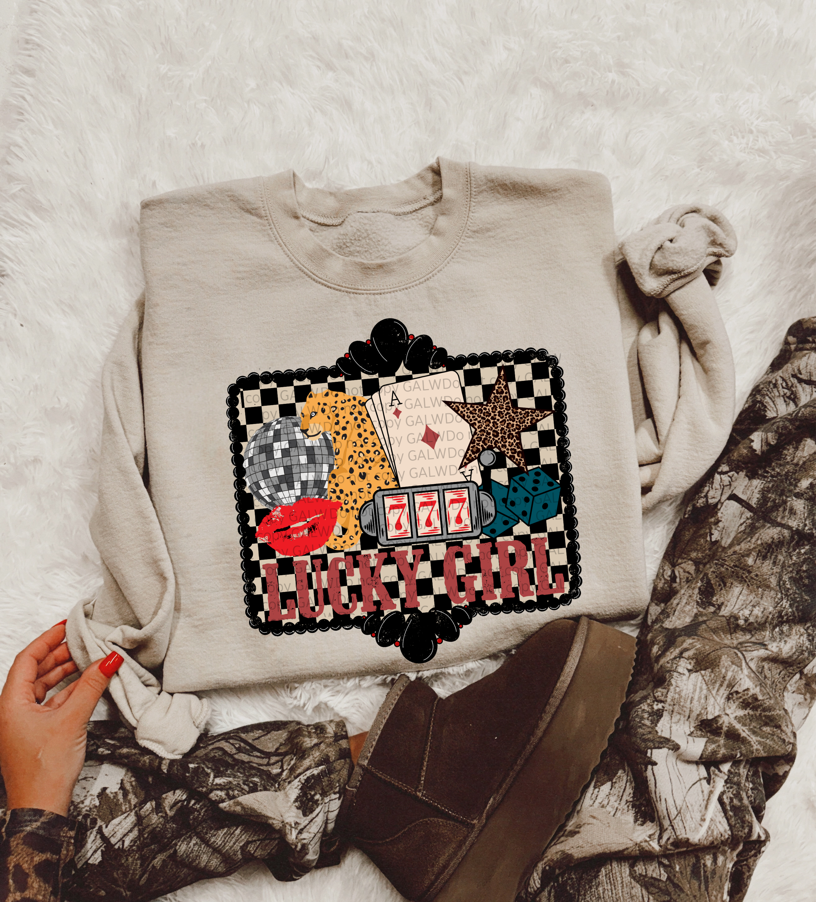 Lucky girl checker collage Tee or Sweatshirt