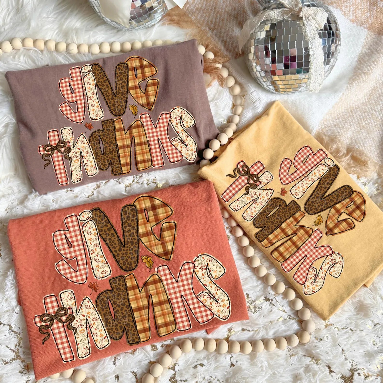 Give thank faux embroidered tee or sweatshirt