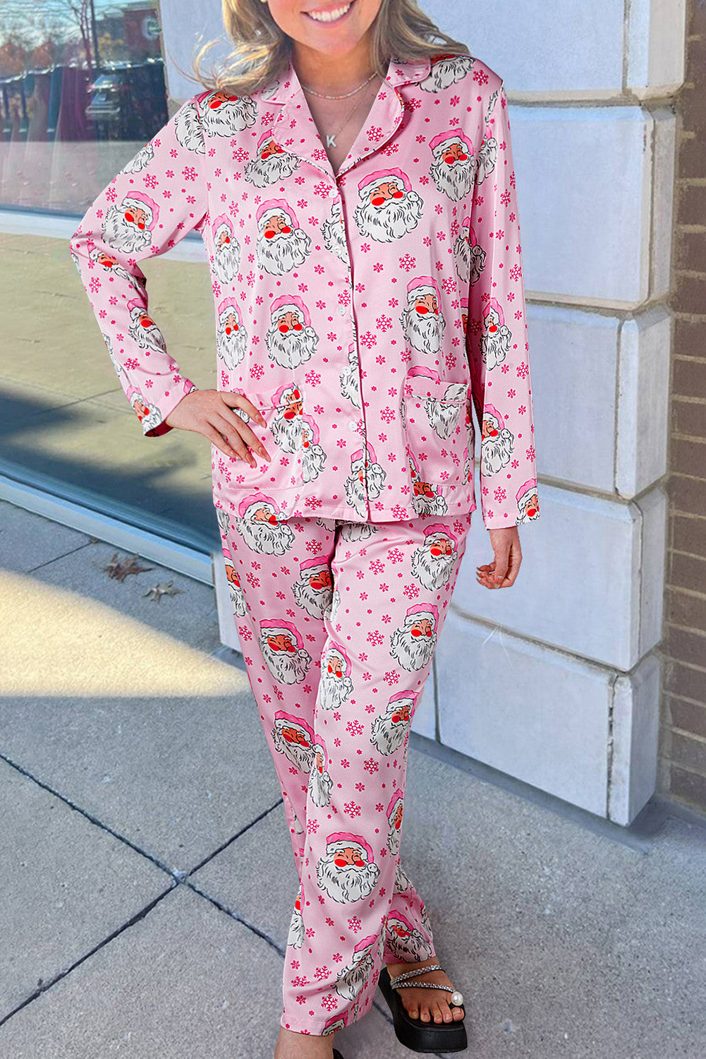 Pink Santa Snowflake Pajama Set RTS